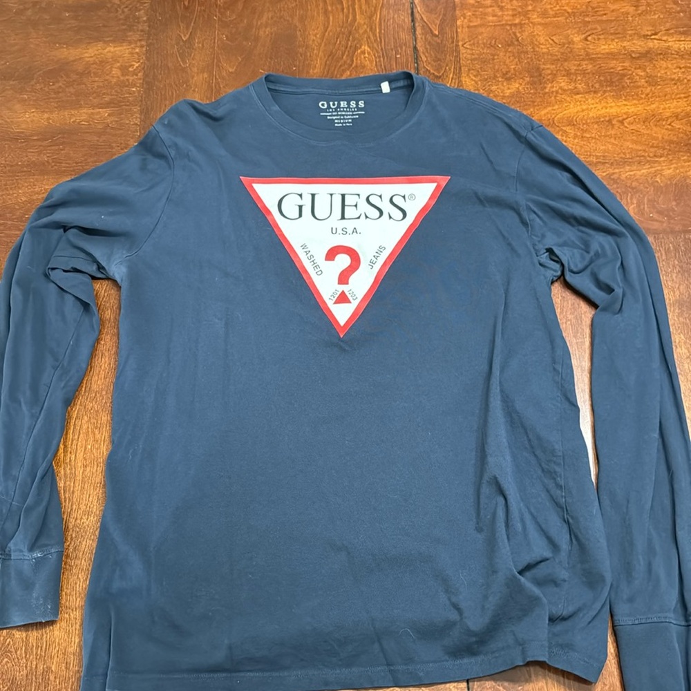 Mens Guess logo long sleeve navy shirt - Mens M